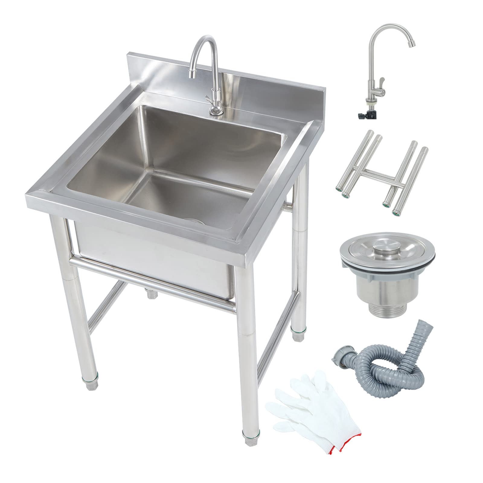 ZQFHSX Commercial Catering Utility Sink - 60x60x80cm Freestanding Stainless Steel Design for Industrial/Kitchen Use, Includes Tap & Drain