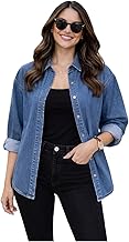 FUNDAY FASHION Women Oversized Fit Solid Casual Denim Shirt