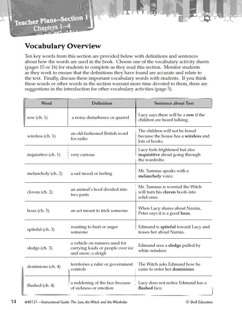 The Lion, the Witch and the Wardrobe: An Instructional Guide for Literature - Novel Study Guide for 4th-8th Grade Literature with Close Reading and Writing Activities (Great Works Classroom Resource