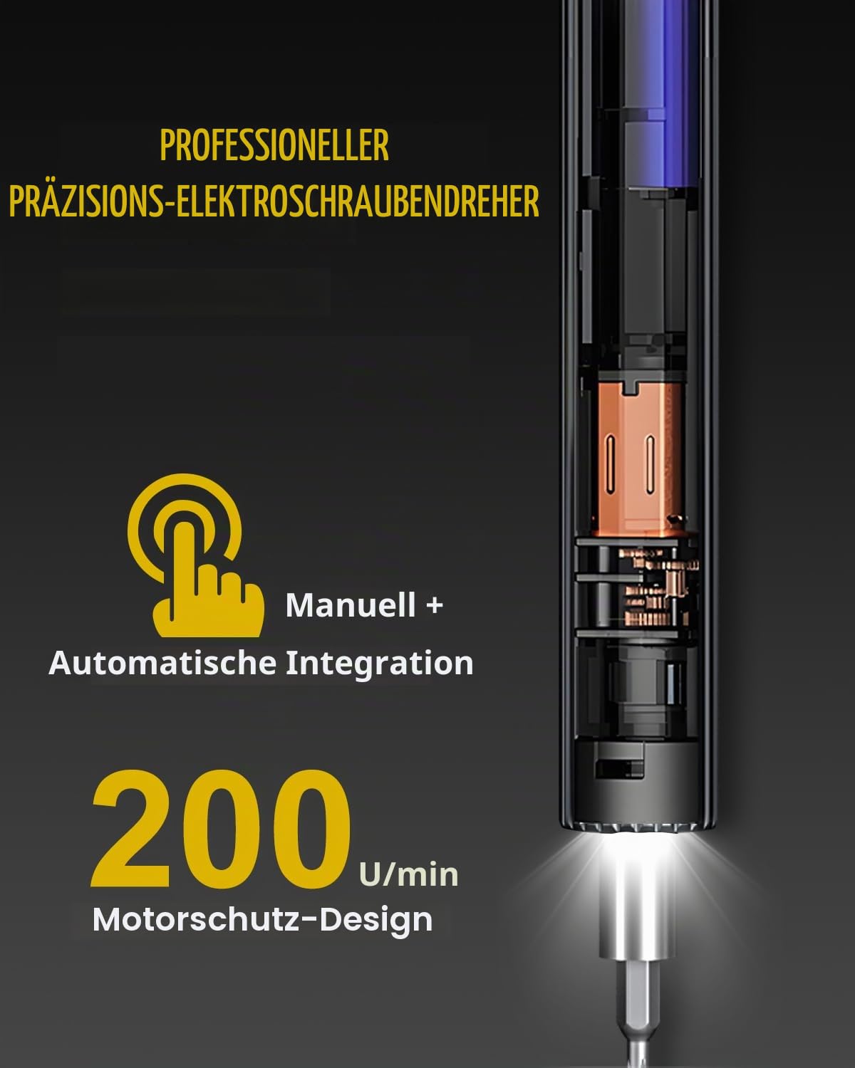 Mini Elektrisch Schraubendreher Set, 58 In 1 Feinmechaniker Werkzeug Set 200rpm mit 50 S2 Magnetischer Spitze/Motorschutz/3 Gänge Akku Schraubendreher, für Phone/Laptops/Watch/Camera
