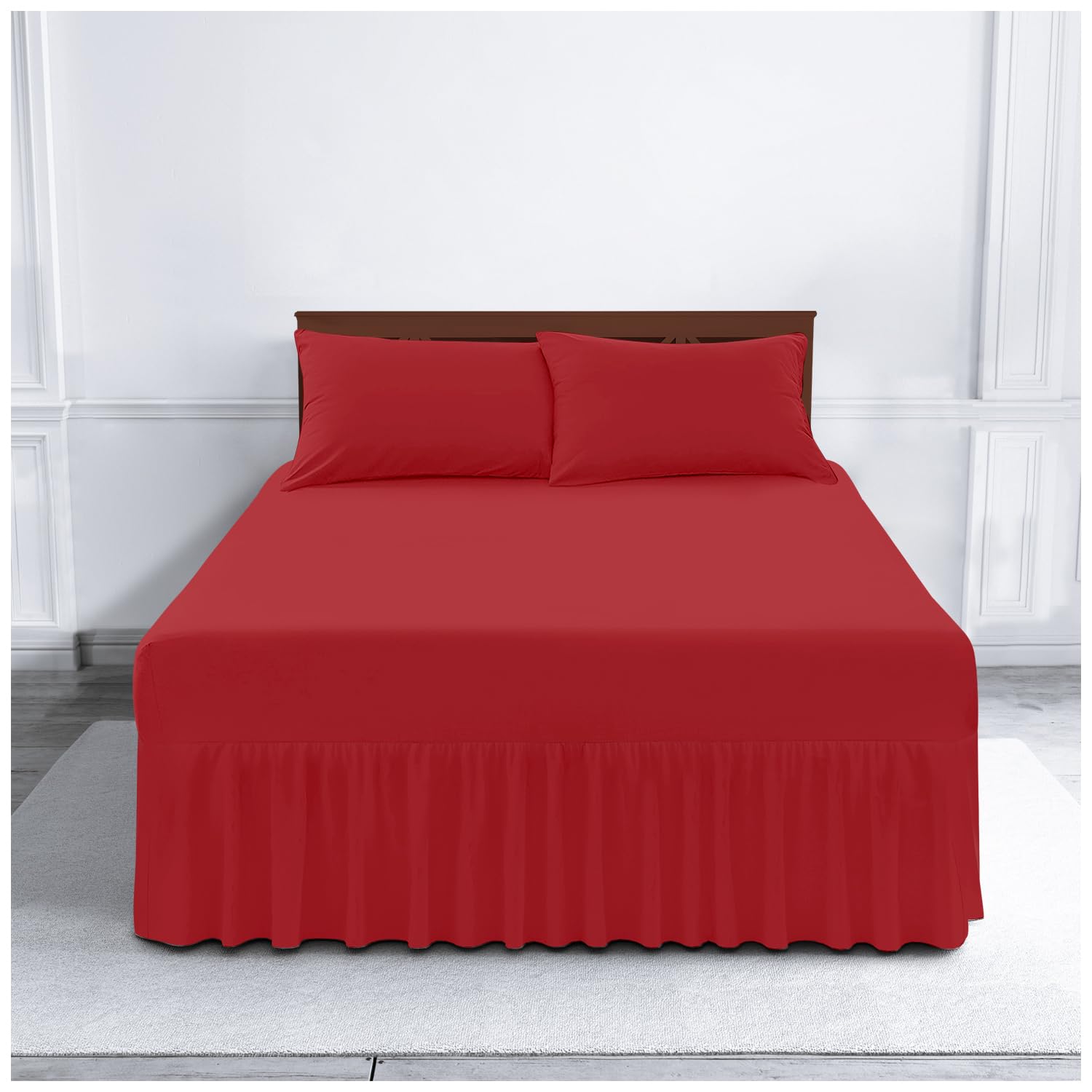 Gaveno Cavailia Luxury Non-Iron PERCALE VALANCE Sheet, Poly-Cotton, Red , King