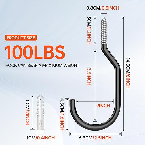 Miniatura 2 de GURADESIGN Paquete de 8 ganchos resistentes para bicicleta, capacidad de carga de 100 libras, 6 pulgadas, ganchos de bicicleta para pared de garaje