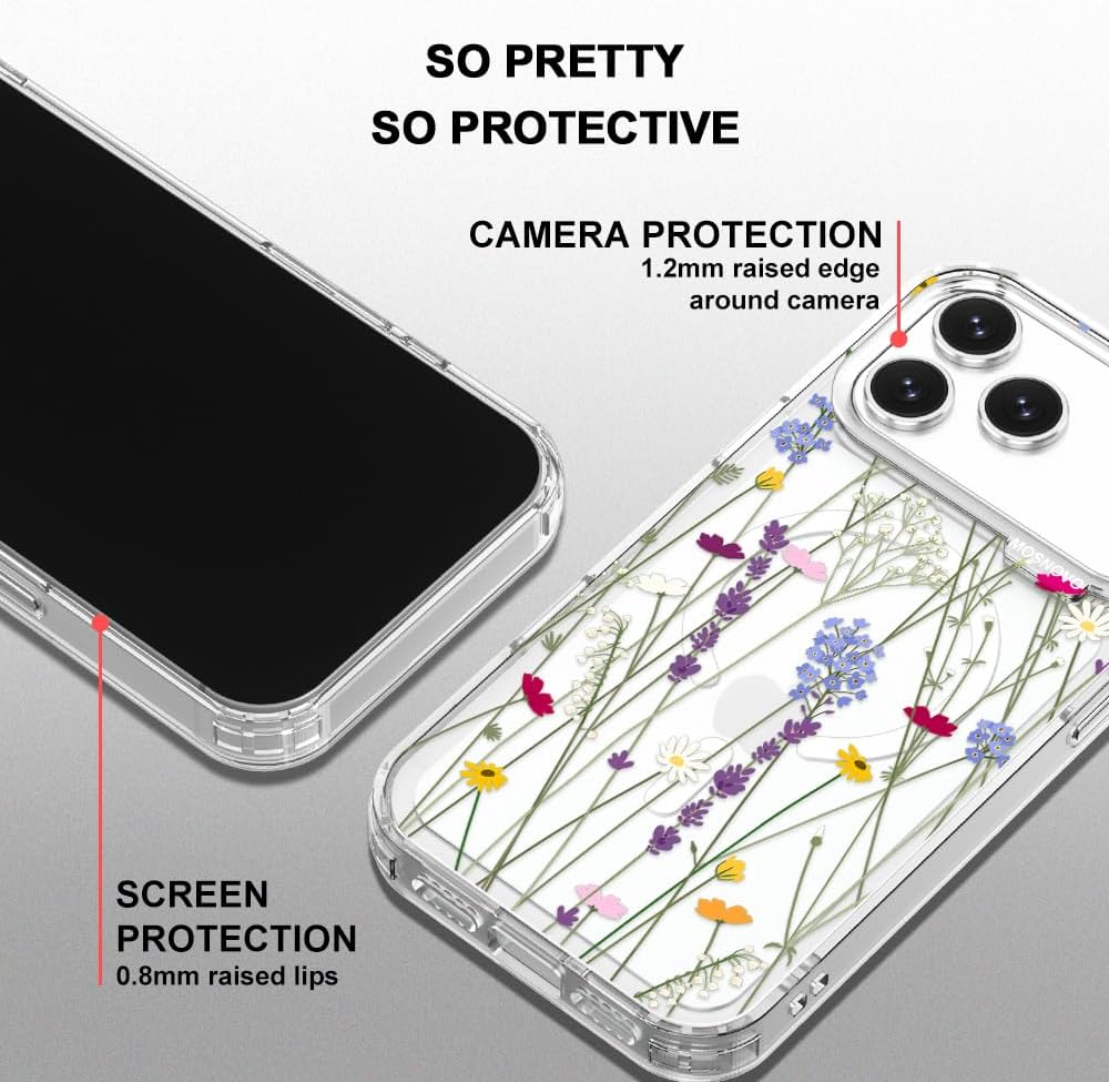 MOSNOVO for iPhone 17 Pro Max Case | Compatible with Magsafe | Military Grade 6.6ft Drop Tested | Camera Control | Clear with Floral Garden Design