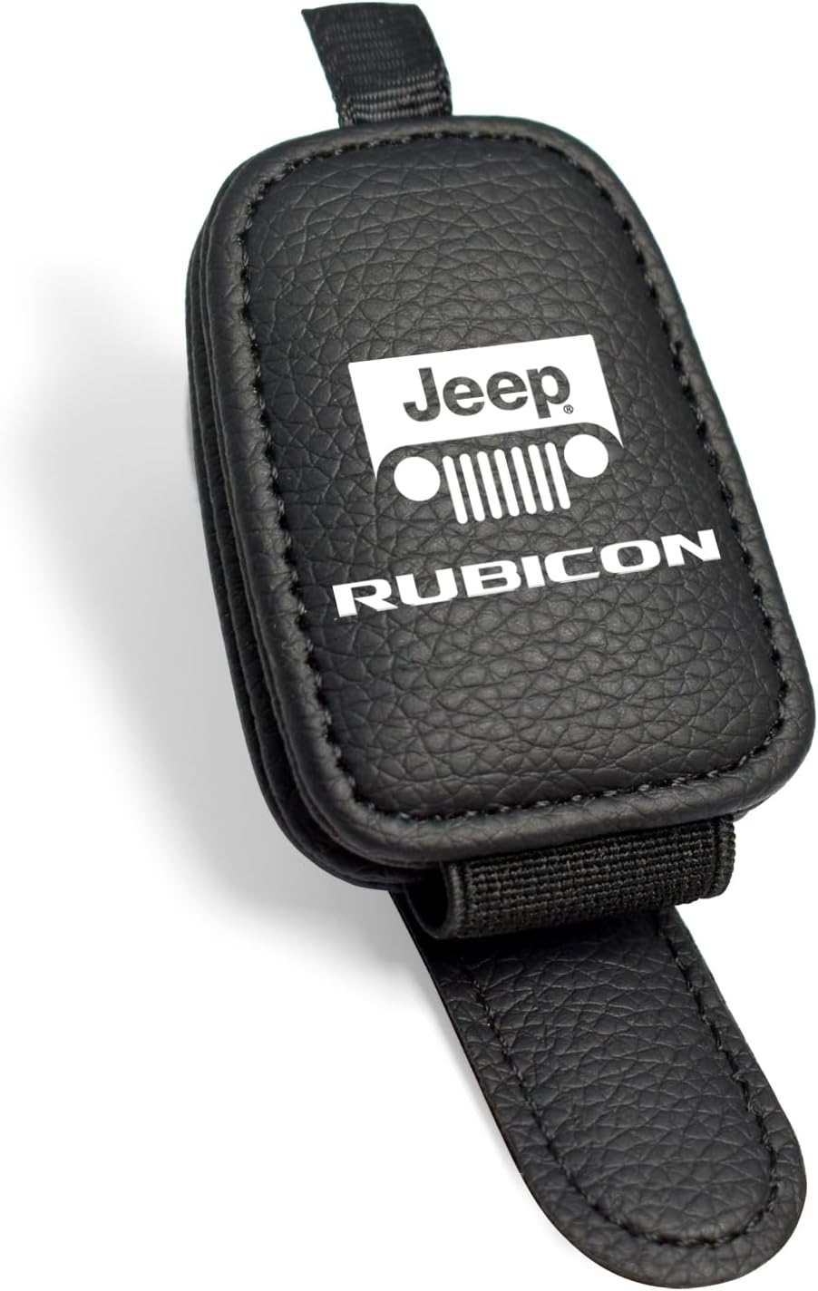 iPick Image for Jeep Rubicon Wrangler Rectangle Black Leather Magnetic Sunglass Holder Car Sun Visor Mount Clip - Official Licensed