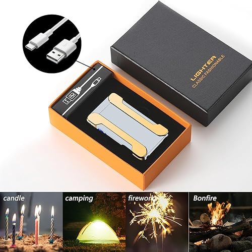 Miniatura 7 de Encendedores eléctricos recargables a prueba de viento, encendedor electrónico, encendedores de metal para campamento, senderismo, actividades al