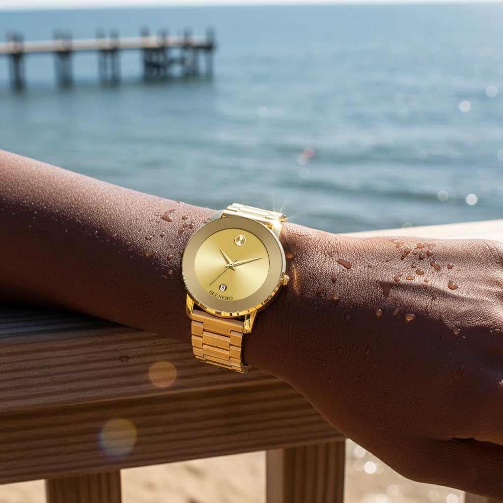 Watch Elegant Unisex Waterproof Big Face Quartz with Calendar Diamond Dial Accents Minimalist Business Casual Wrist Watches for Women and Men Stainless Steel Band & Gifts for Men - Image 8