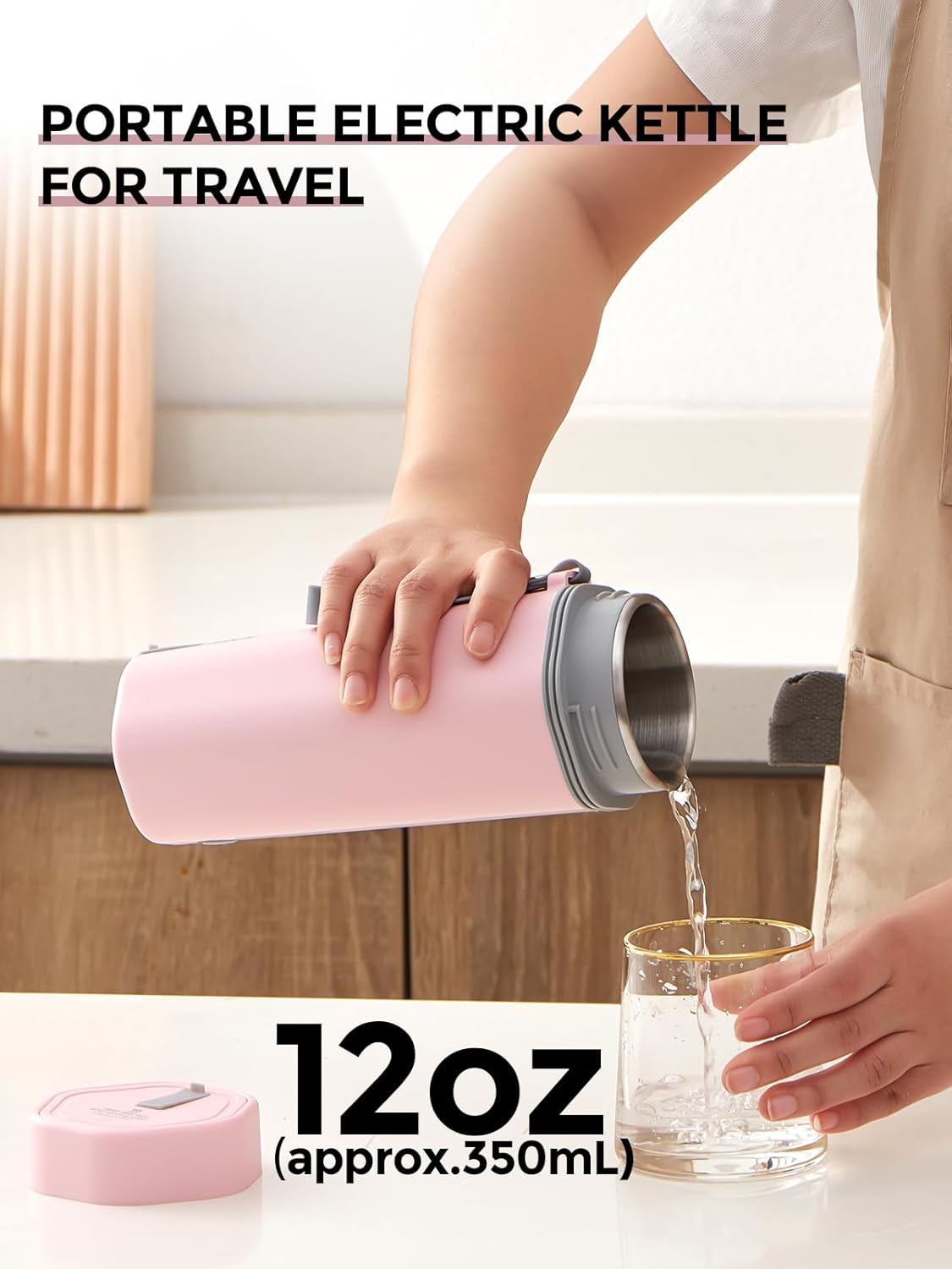 balbali Travel Kettle - 12oz Portable Electric Kettle for Boiling Water - Self Heating Cup/Thermos - Single Size Personal Tea Maker -Hot Water Boiler/Heater/Warmer - Pink
