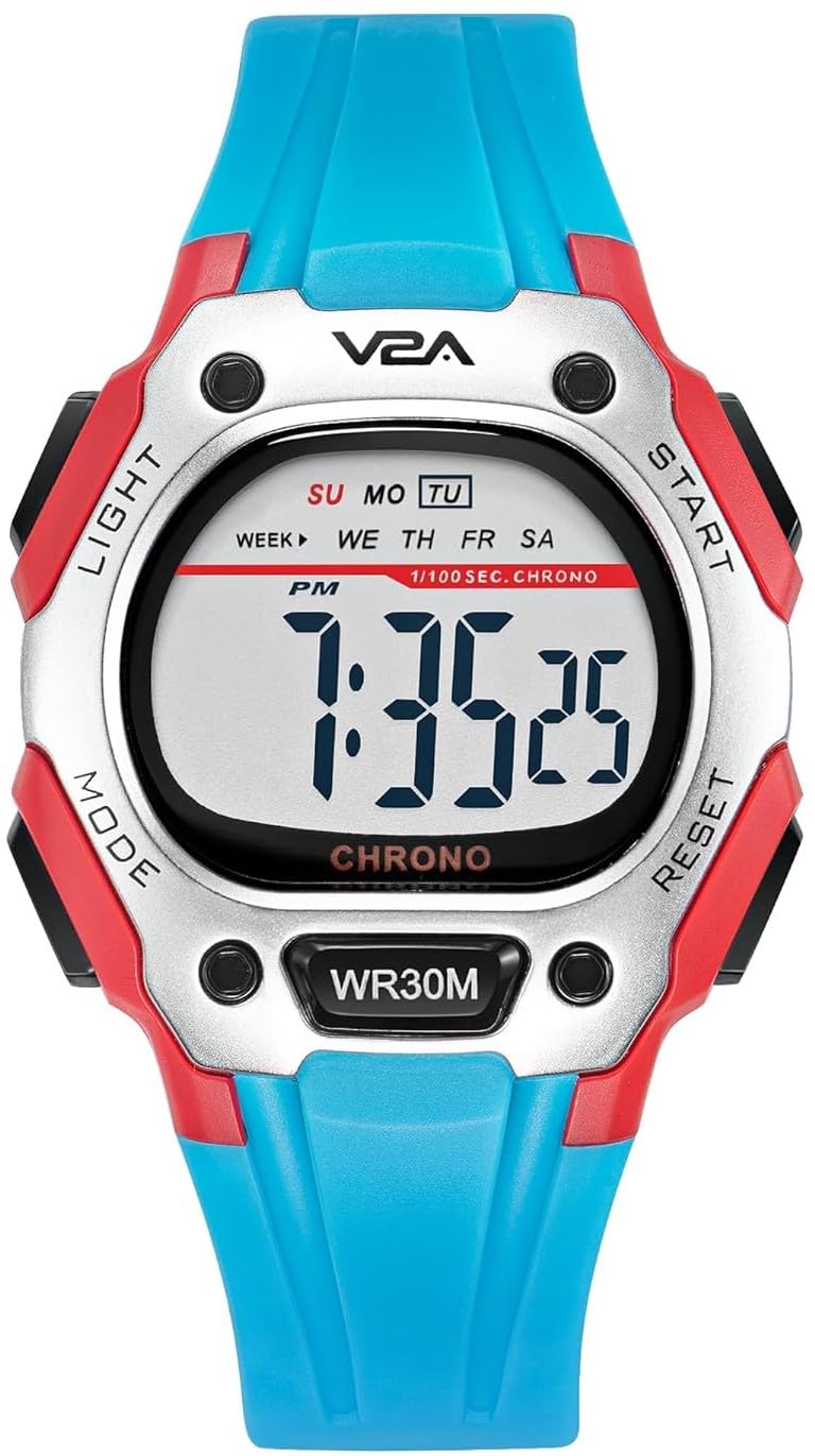 V2A Digital Watch for Boys Kids Between 4 to 14 Years of Age Resin Band Multi-Functional 30 M Waterproof Digital Sports Watches for Boys (Red Case and Blue Band) (B0CCPJB1NV) Amazon Price History, Amazon Price Tracker