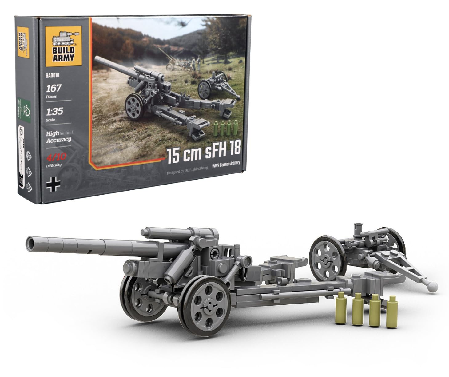 Buildarmy WW2 German 15cm SFH 18 Artillery Brick Model Building Block 167pcs