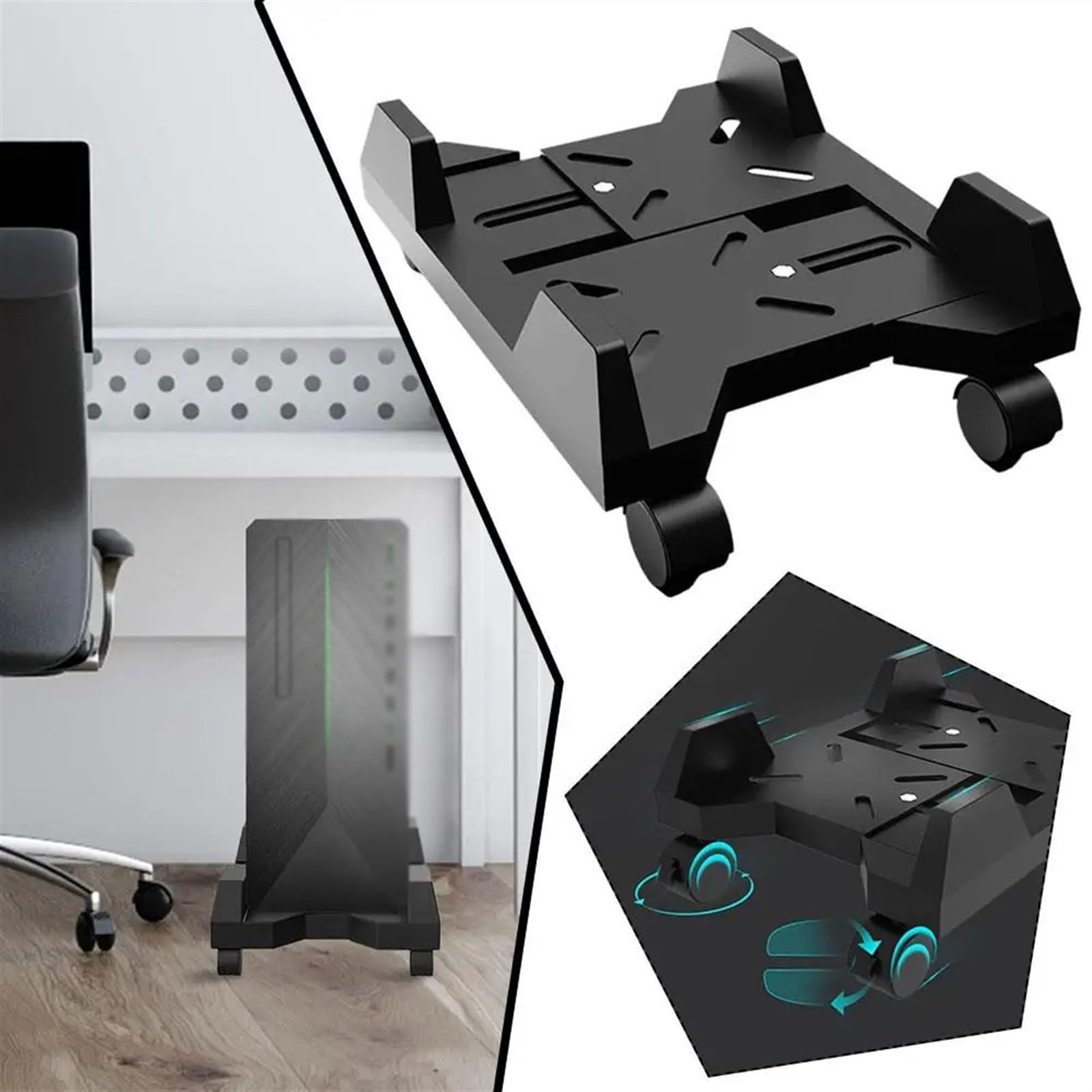 Podstawka pod CPU Mobilny stojak na procesor, uchwyt na komputer stacjonarny, pod biurko z kółkami, stojak na komputery PC do biura domowego Uchwyt CPU