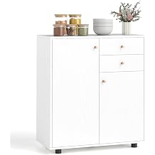 LOKO Kitchen Sideboard Buffet Cabinet with 2 Doors, 2 Large Drawers, White