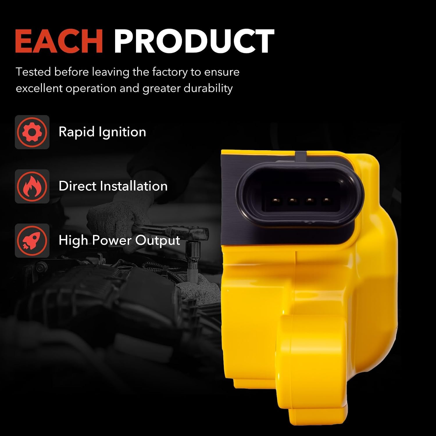 8 Pack yellow Square Ignition Coil Pack and Spark Plugs and Wires Set for Buick/Cadillac/Chevrolet/GMC/Hummer Escalade Express Savana 2500 5.3L 6.2L 6.0L 4.8L Replaces UF413 12570616