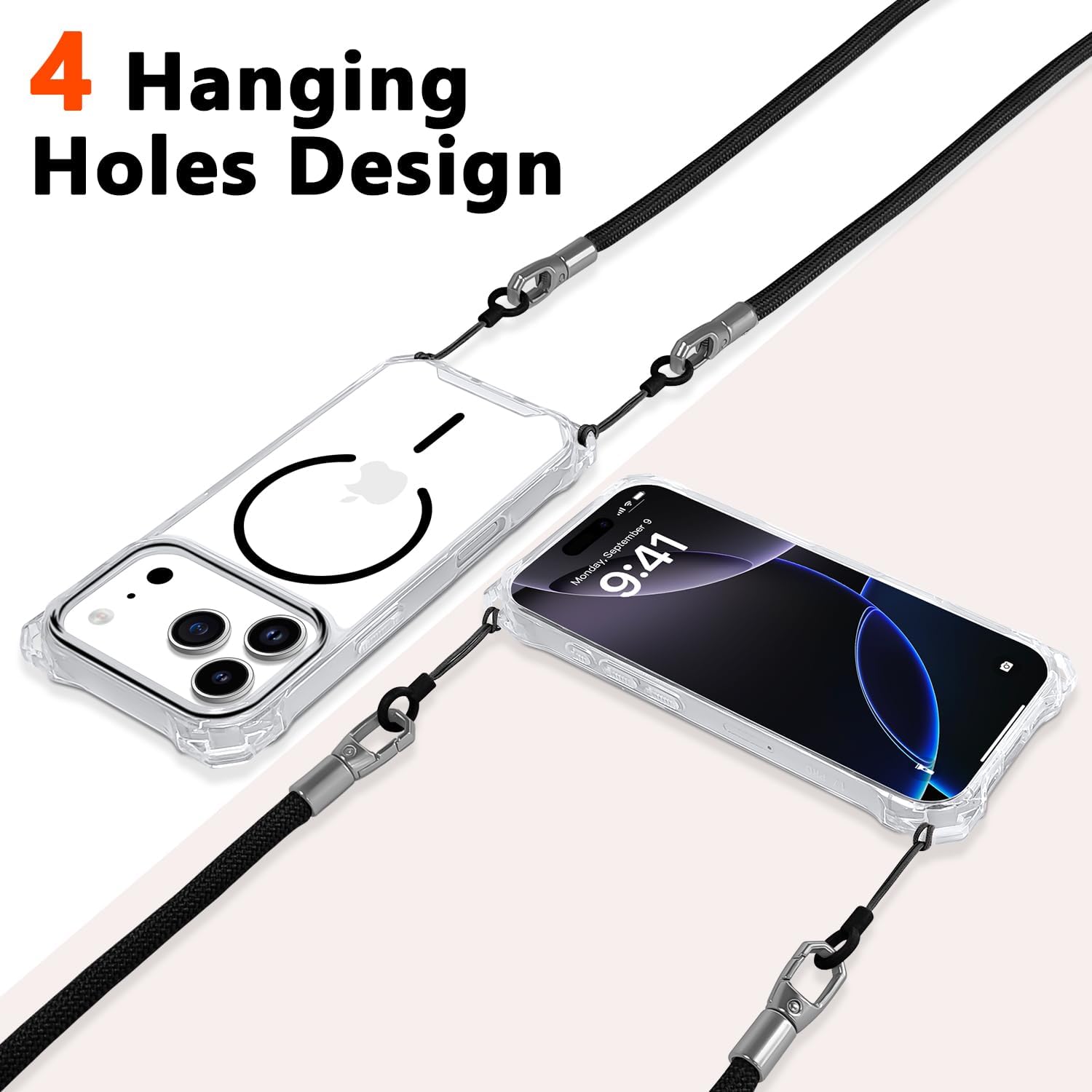 for iPhone 17 Pro Case with Crossbody Lanyard, Compatible with MagSafe, Clear Magnetic Phone Case with Strap Adjustable, Shockproof Drop Protection, for iPhone 17 Pro 6.3''