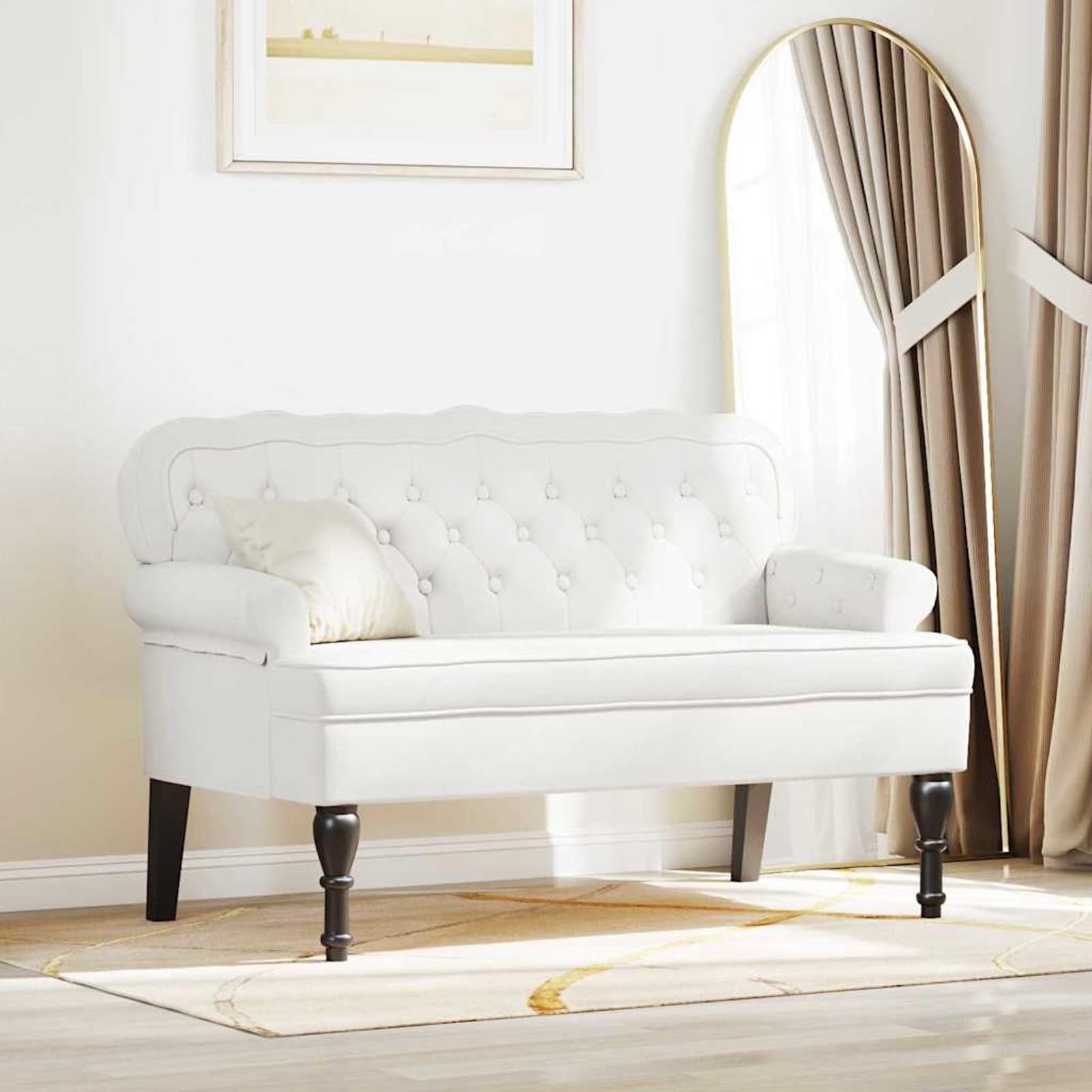 Chesterfield Bank sztuczna skóra biała 119,5 x 64,5 x 75 cm | Wysokiej jakości sztuczna skóra, stabilna rama ze sklejki, powierzchnia odporna na zarysowania, łatwa do czyszczenia