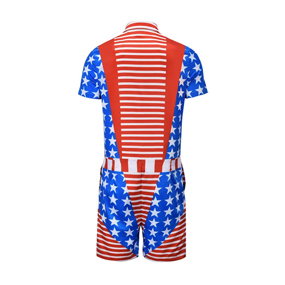 BaronHong Męskie śpioszki swobodne Star Stripes 3D grafika jednoczęściowe Button Down krótki rękaw kombinezon