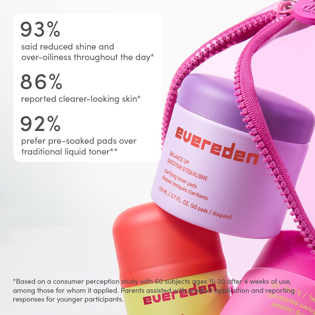 Evereden Pre-Teen Collection: Triple Green Tea Steer Clear Balancing Jelly Cleanser Pre Teen Face Wash, Let's Bounce Gel-Cream Face Moisturizer, & Balance Up Water-Based Toner Pads for Face