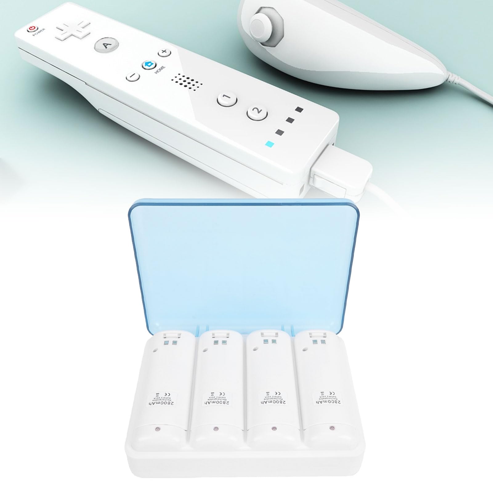 Station de Chargeur de Batterie Efficace 4 en 1 pour Télécommande, avec 4 Piles Rechargeables 2800mAh, Câble USB (Blanc)