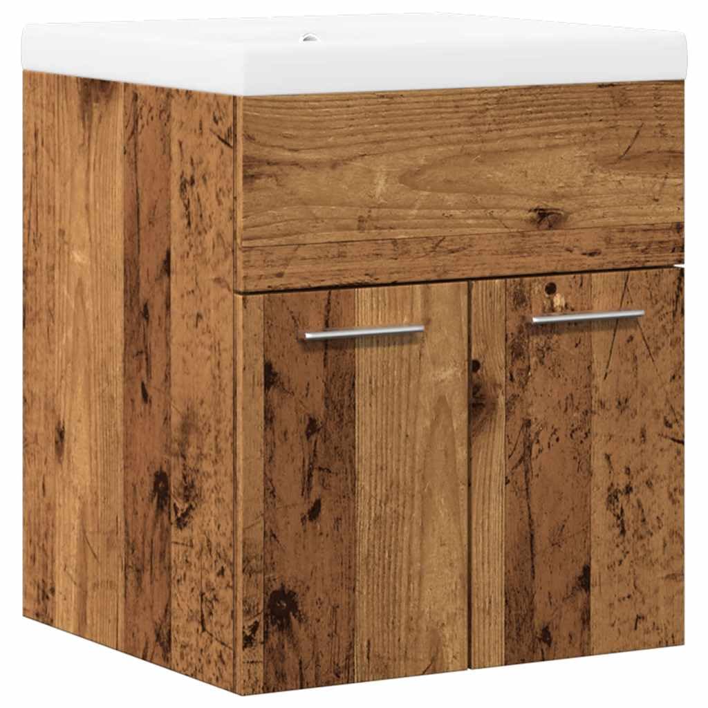 Set di 2 mobili da bagno effetto legno anticato con apertura per lavandino