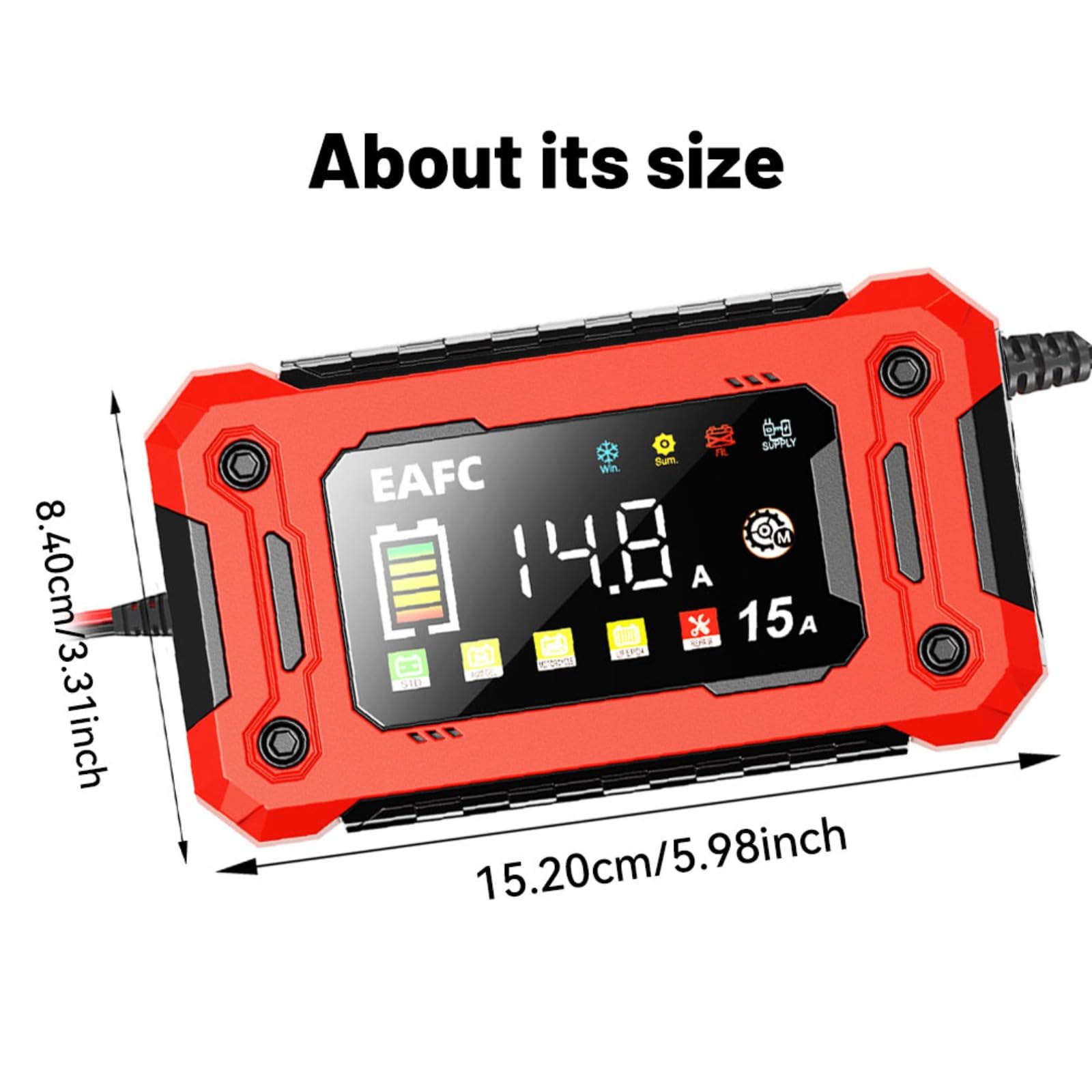 12V/24V Battery Charger,15A, Fit for Cars, Trucks, Motorcycles, Lawn Mowers, Boats, Supports Lead-Acid, LiFeO4 Batteries