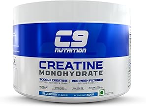 C9 Nutrition Micronized Creatine Monohydrate | 3000mg Ultra-Pure 200 Mesh Filtered Creatine Powder | Boost Strength, Power & Muscle Recovery | Zero Sugar | Blueberry Flavour | 100gm for Men & Women, 33 Servings (100gm, Blueberry)