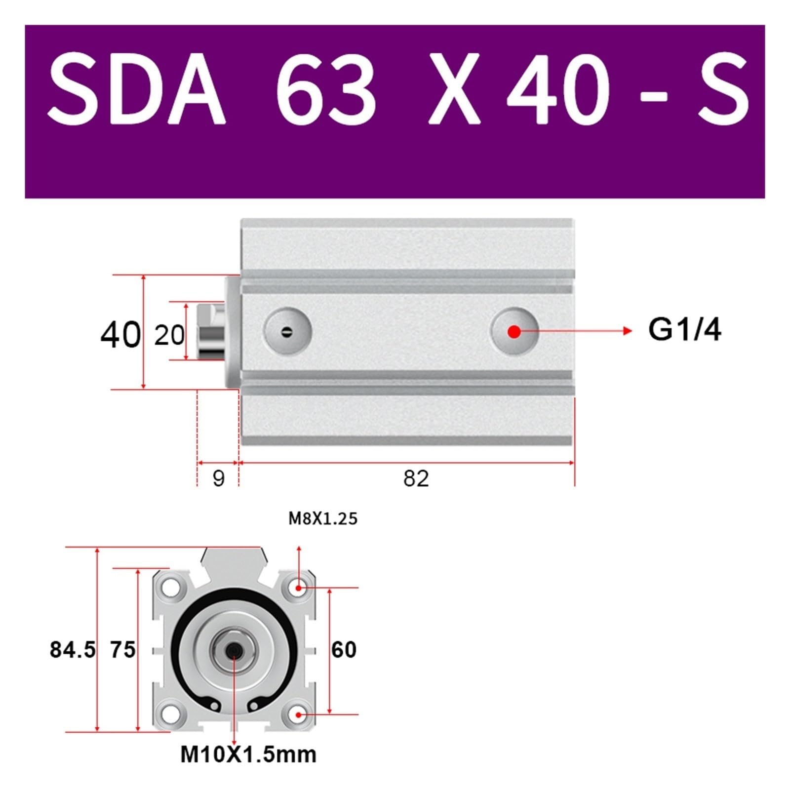 DEBLAN Cilindro neumático SDA63X40-S, Carrer 40 mm, Empuje 155 kg, Cilindro Delgado magnético para accionamiento y Control del Movimiento mecánico en automatización Industrial
