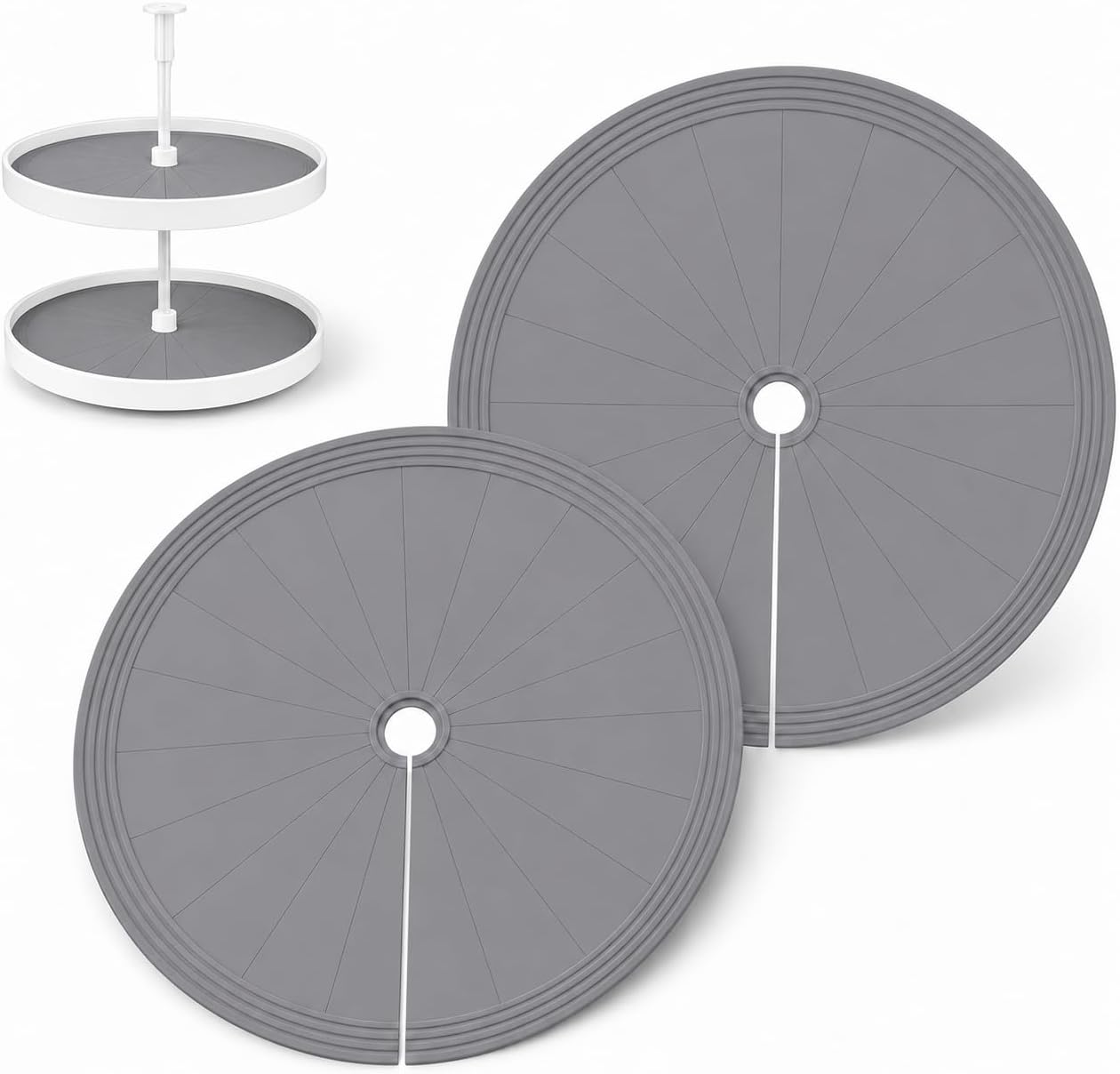 Lazy Susan Shelf Liner, 28 Inch Silicone Lazy Susan Liners for Kitchen Cabinet Turntables, Non-Slip, Heat-Resistant & Easy-to-Clean Round Mats, 2 Pack, （Grey）