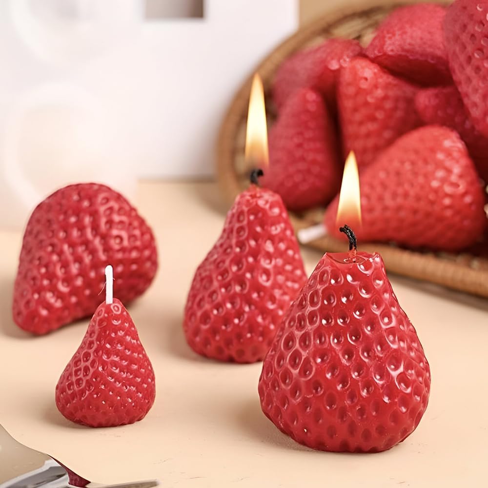 3Pcs 3D Strawberry Mold Silicone Strawberry Chocolate Fondant Mold DIY Candle Molds for Candle Making Candle Mold Silicone Molds for Cake Decorating Mousse Dessert Pastry Soap Mould(White)