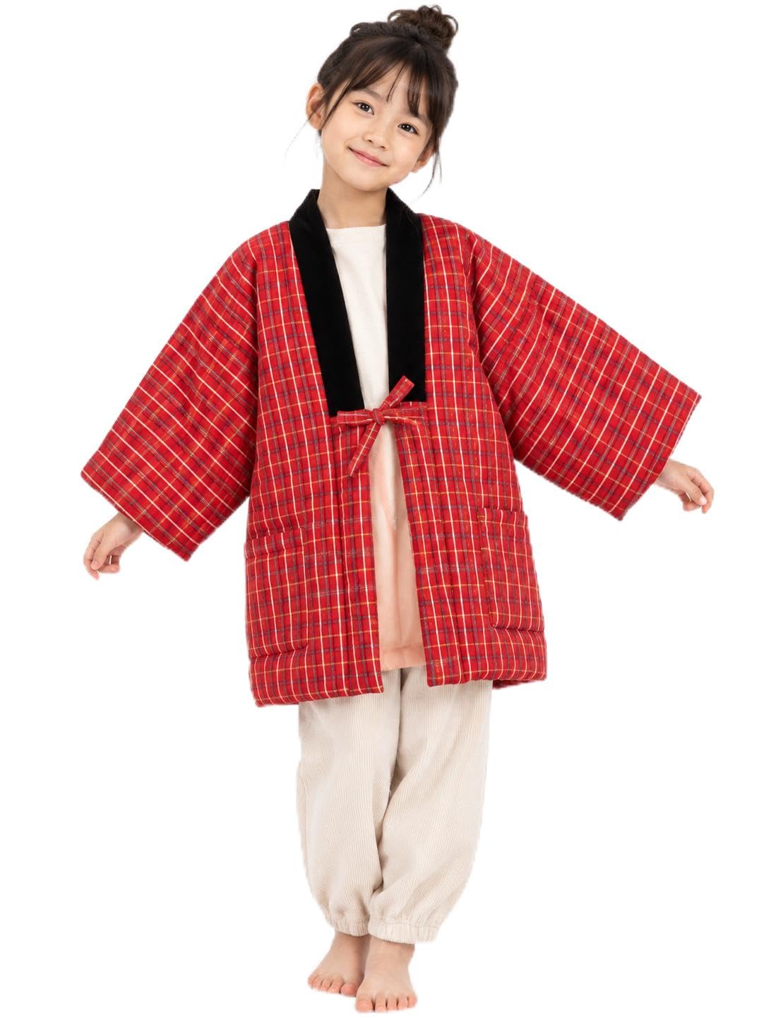 Amazon | [SURUGAJINOSAMUEYA] 格子柄 昭和レトロ 半纏 キッズ 女の子