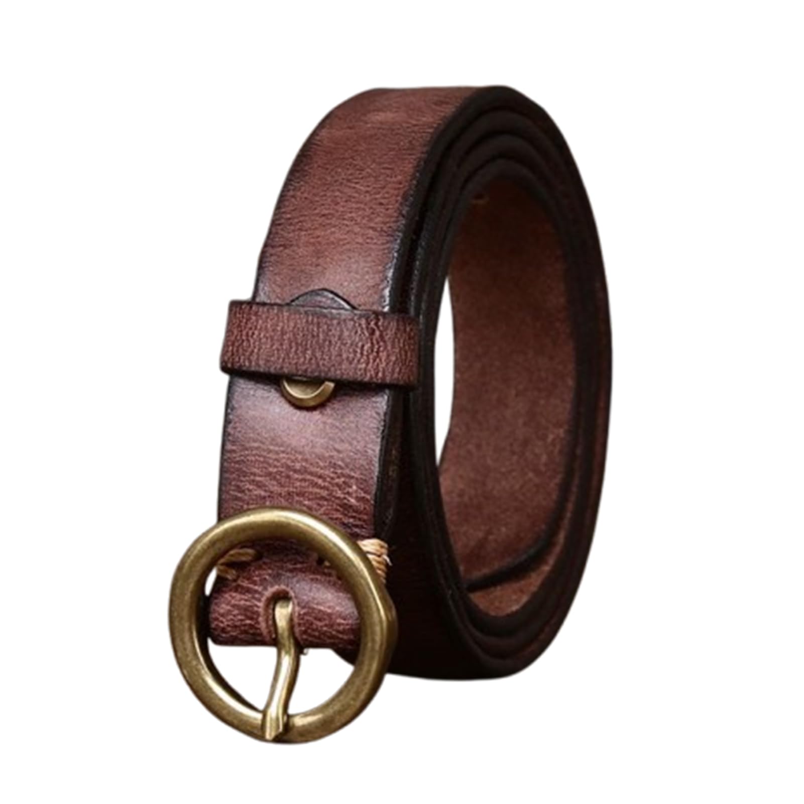 Cinturón De Cuero De 2,8 Cm De Ancho para Mujer Informal Formal Cinturones Hebilla Redonda Dorada para Pantalones Vaqueros Y De Vestir(95cm/37, Coffee)