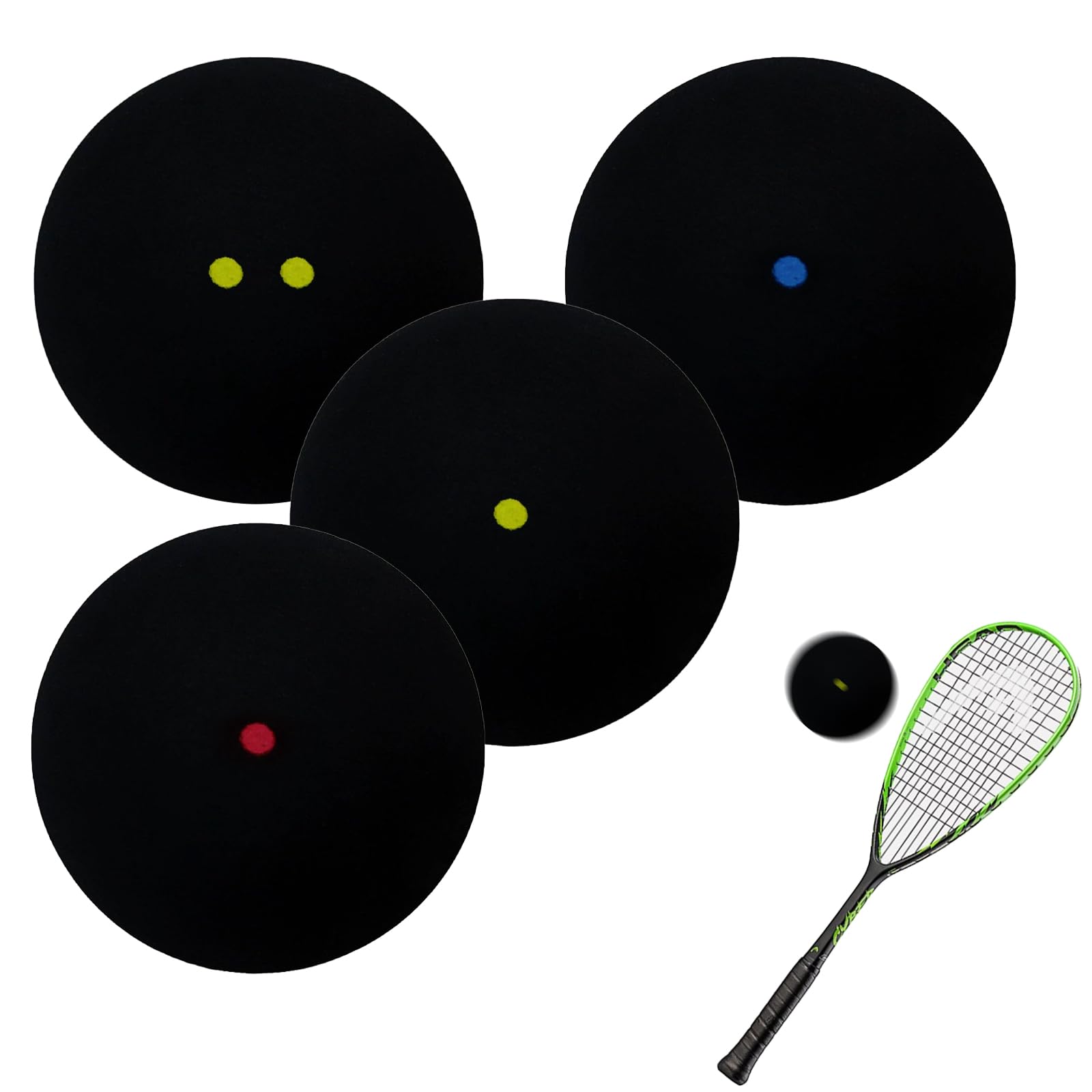 Squash Balls 4 Piezas Pelotas de Squash Deportivas Amarillas Doble Punto Goma Competición