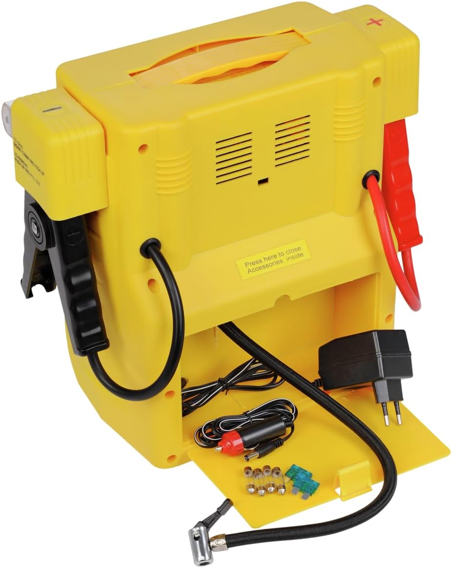 Dèyè view of Powerplus POWX410 showing storage compartment with accessories