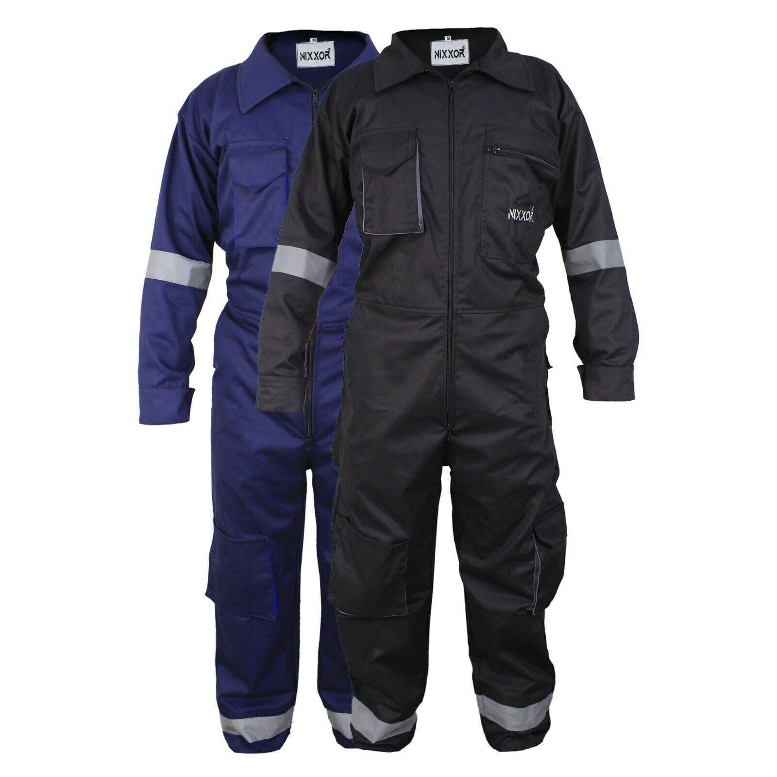 Work Wear Men's Overalls Warehouse Boiler Suit Coveralls Mechanics Protective Reflectors (BLACK, XL)