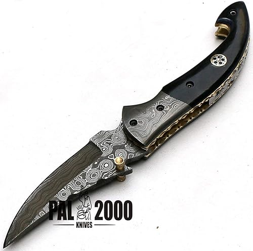 Miniatura 8 de PAL 2000 KNIVES Cuchillo de bolsillo plegable hecho a mano de acero de Damasco de 7,4 pulgadas 8736
