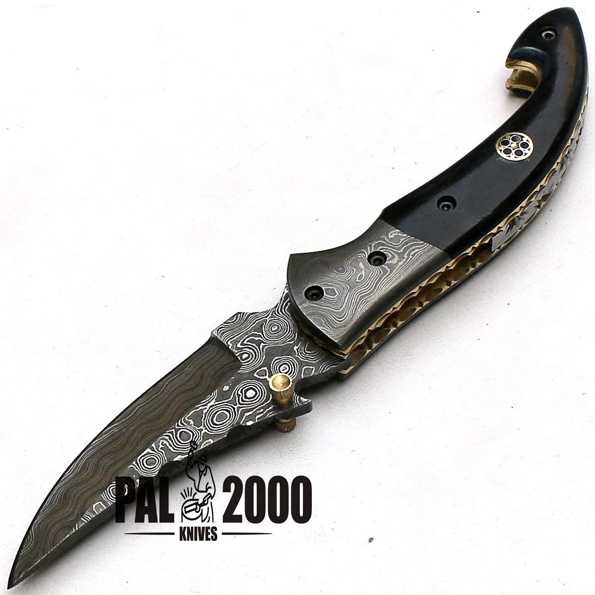 8736 Coltello tascabile in acciaio damasco fatto a mano con fodero legale per trasportare meno di 7 cm Lama