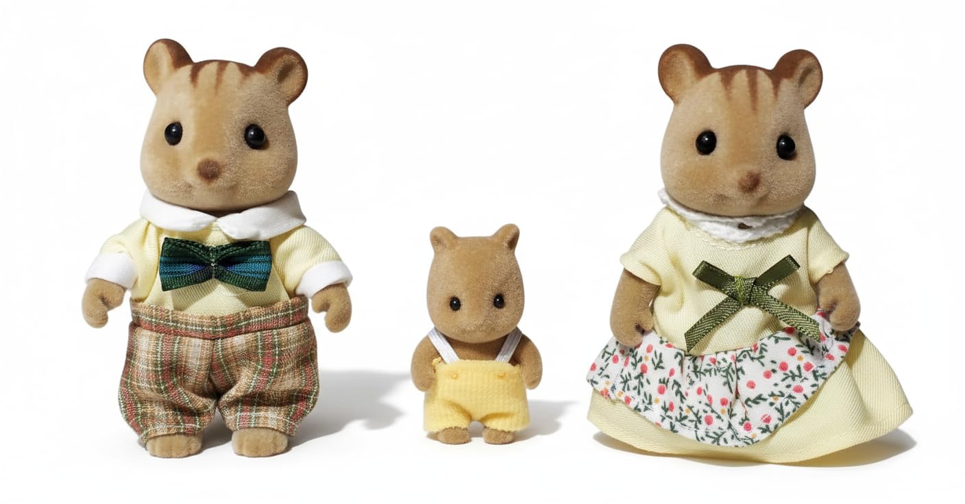 Family Brown Chipmunk Figures — Set of 3 Collectible Flocked Mini Dolls with Removable Cl…