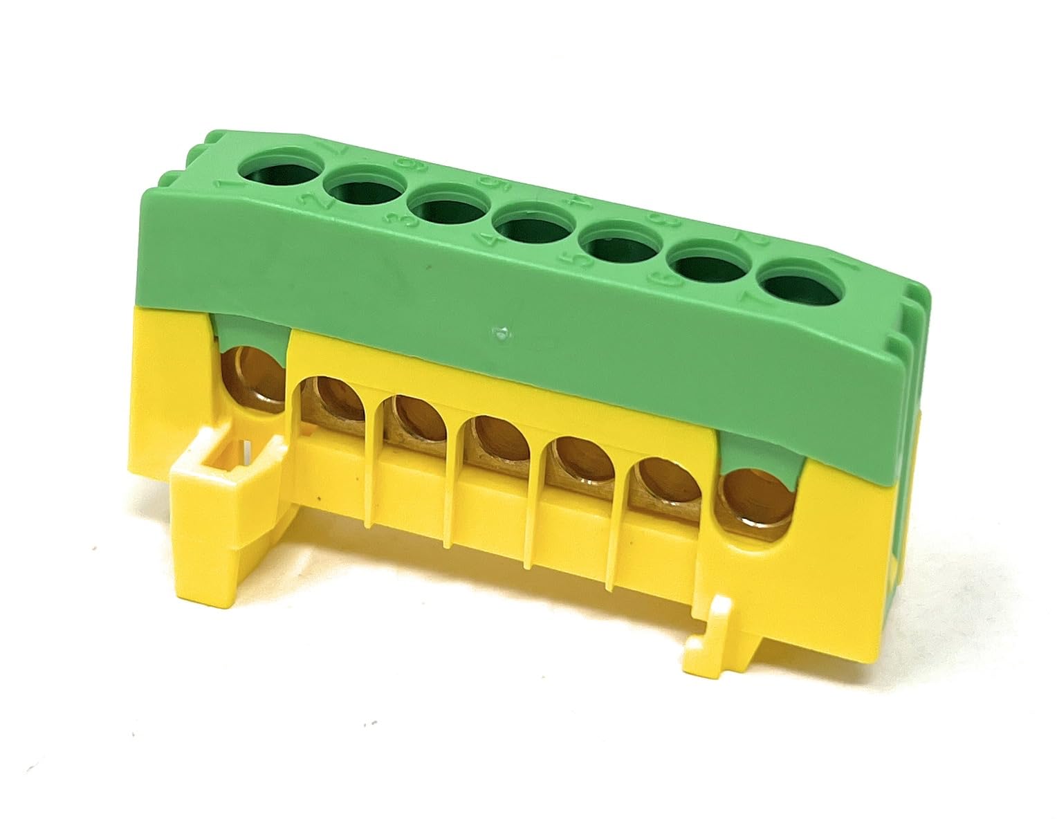 Pollmann PE7-F2 - Terminal de protección (7 pines, 1 unidad), color verde y amarillo