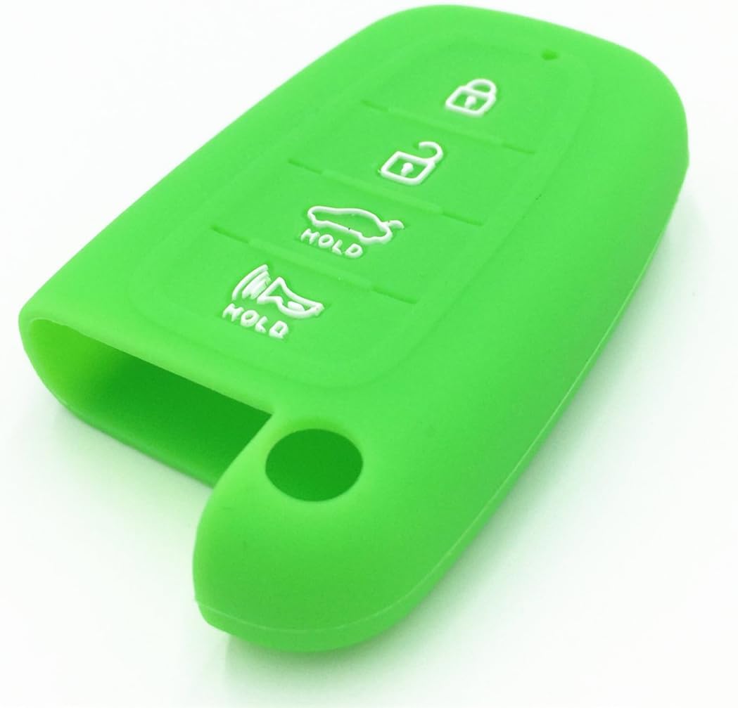Ezzy Auto Green 4 Buttons Silicone Remote Fob Key Case Cover Holder Bag Key Fob Skin Covers Replacement fit Hyundai Equus Genesis Coupe Sonata Veloster