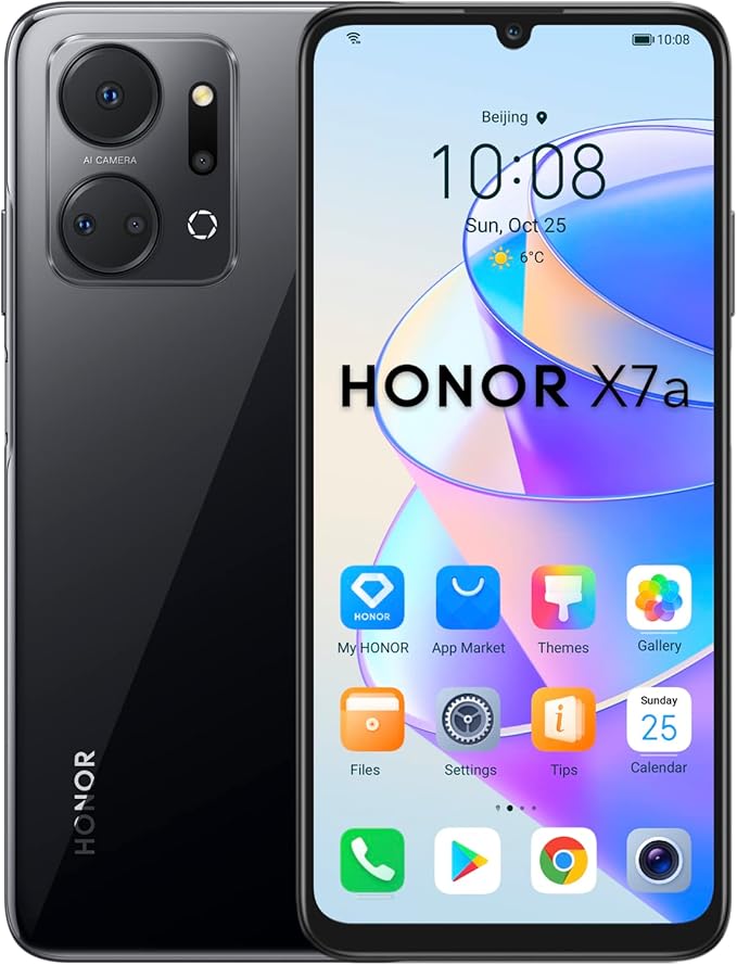 HONOR X7a Teléfono móvil desbloqueado, Smartphone 128GB Extensible, Pantalla Fullview 6.74"" 90Hz, Batería 5330mAh, Carga Rápida 22.5W, Cámara Cuádruple 50MP, Android 12, NFC, Dual SIM, Negro