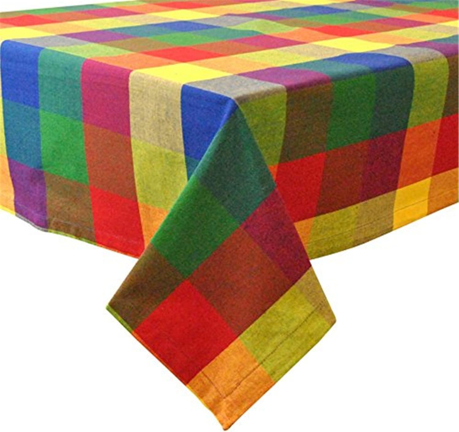 Design Imports Palette Check Indian Summer Tablecloth, 84"L x 60"W, Multicolor