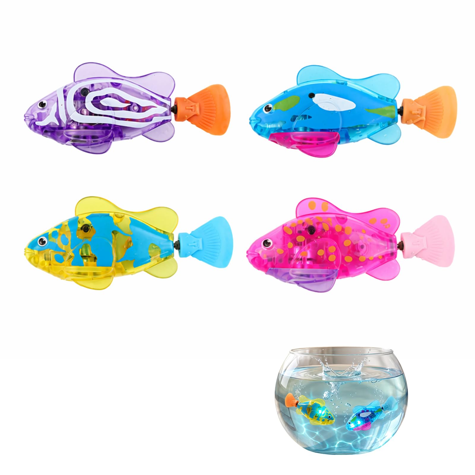 Elovara 4 Pcs Water Activated Swimming Robot Fish for Cats with LED Light