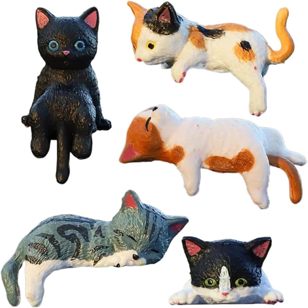 Computer Monitor Decor, 5pcs Mini Resin Cats Monitor Decor Figurines, Funny Cat Dashboard for Home Office Computer & Car Dashboard Decorations