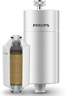 Philips Water in-Line Shower Filter and 1 Replacement Cartridge, 50 000 L Filtration Capacity, White, Reduces Chlorine by up to 99%, Easy to Install, fits All Standard Hoses and taps