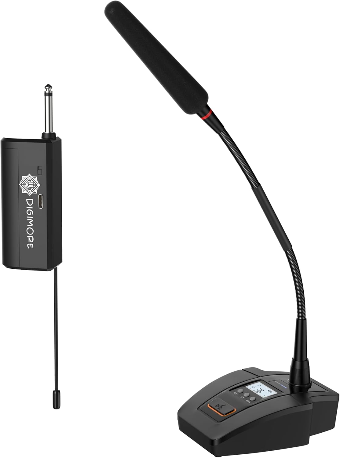 DIGIMORE UHF Wireless Gooseneck Microphone System | 24" Adjustable Desk Microphone | 49m Range | 36 Channels | Perfect for Meetings, Lectures and Broadcasts (D-605)