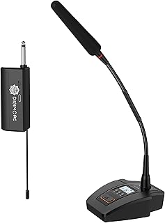 DIGIMORE Wireless Gooseneck Microphone System | 24″ Adjustable Desktop Mic | 160 ft Range | 36 Channels | Ideal for Meetin...