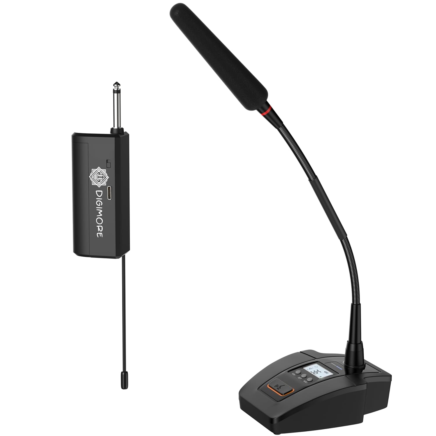 DIGIMORE Wireless Gooseneck Microphone System | 24″ Adjustable Desktop Mic | 160 ft Range | 36 Channels | Ideal for Meetin...