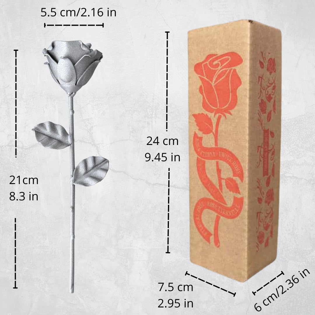 Forging Art Bcn® Rosa Eterna in Ferro Forgiato a Mano - Regalo di San Valentino, Festa della mamma, 6° anniversario di matrimonio, Nozze di Ferro (Grigio)