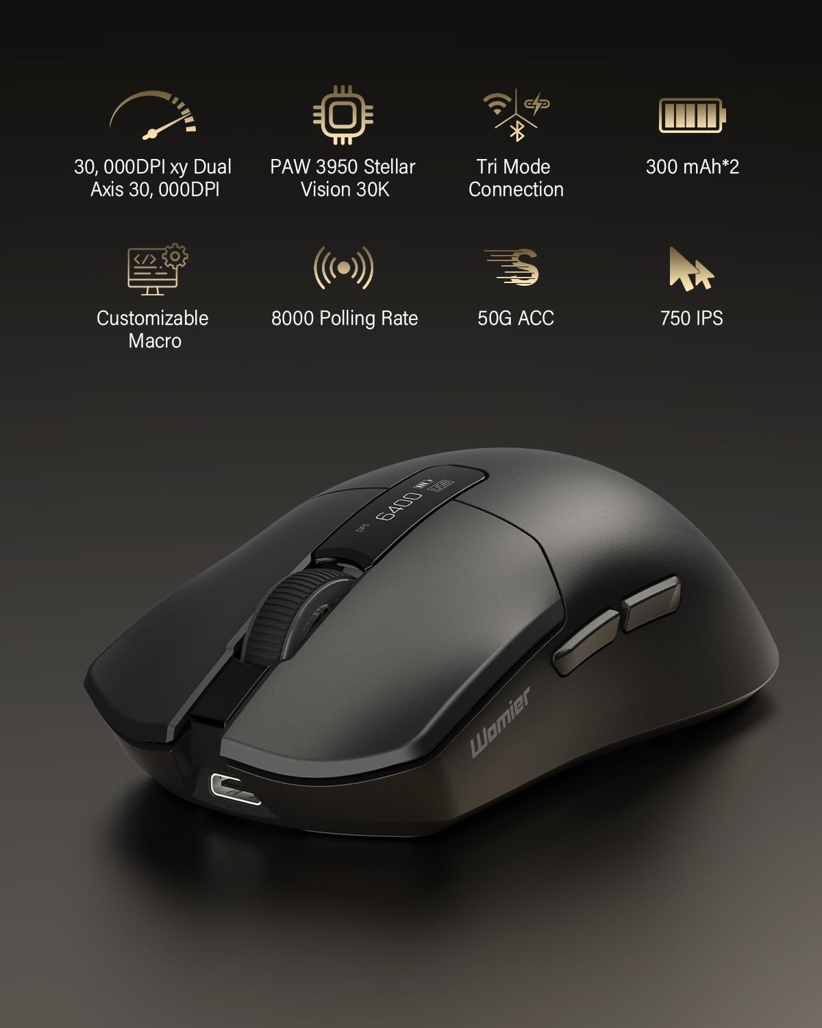 G59 Wireless Gaming Mouse, PAW3950 Sensor, 30,000 DPI, 8000Hz Polling Rate, Programmable Buttons, RGB 68g Tri-Mode Lightweight Esports Mouse for PC/Laptop/Mac
