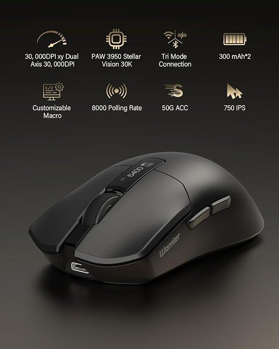 G59 Wireless Gaming Mouse, PAW3950 Sensor, 30,000 DPI, 8000Hz Polling Rate, Programmable Buttons, RGB 68g Tri-Mode Lightweight Esports Mouse for PC/Laptop/Mac