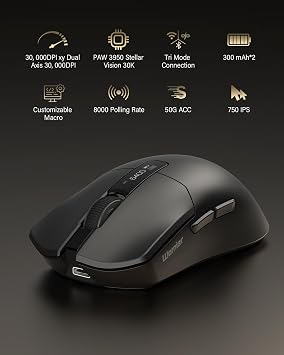G59 Wireless Gaming Mouse, PAW3950 Sensor, 30,000 DPI, 8000Hz Polling Rate, Programmable Buttons, RGB 68g Tri-Mode Lightweight Esports Mouse for PC/Laptop/Mac