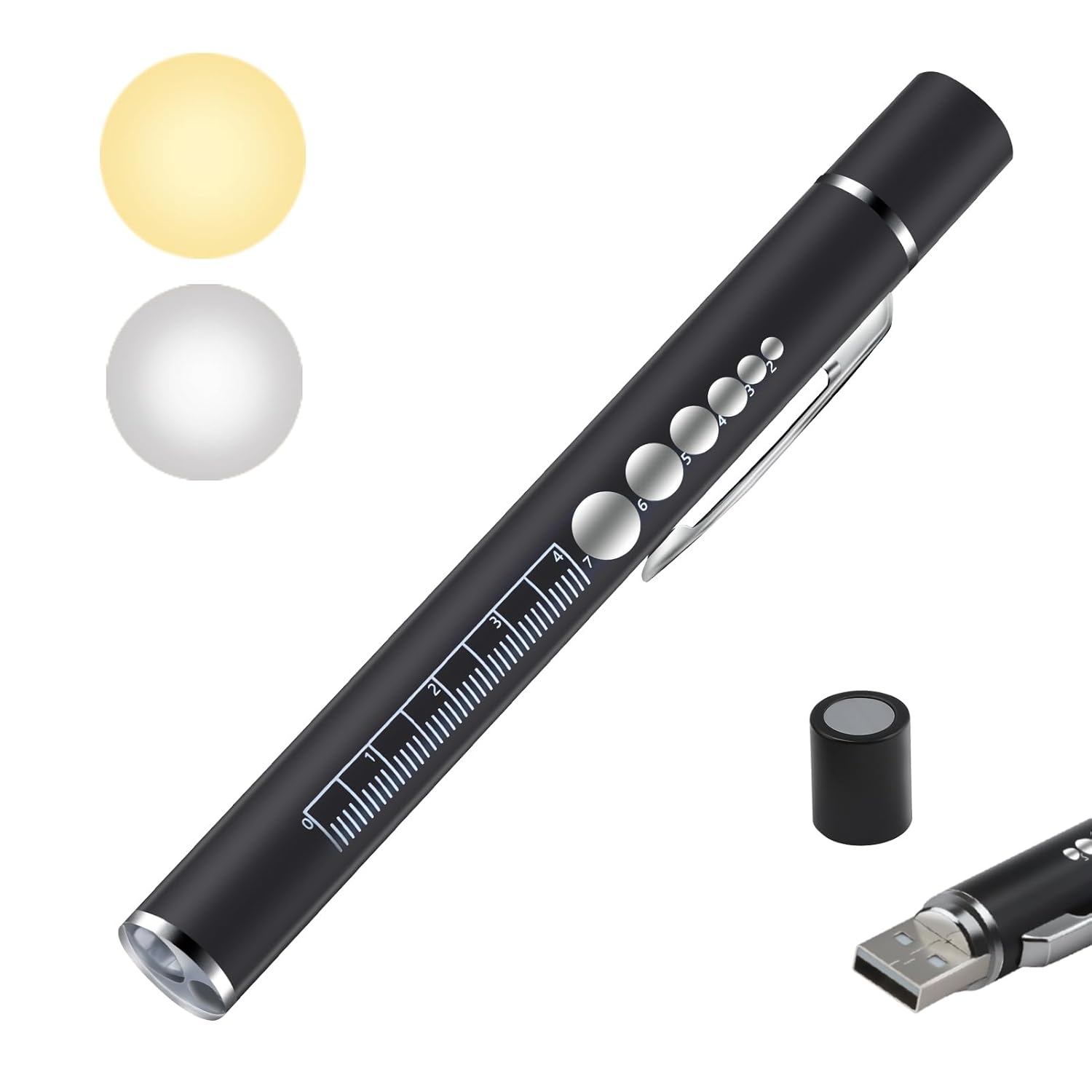 Linterna de Bolígrafo Diagnóstico con 2 Fuentes de Luz, LED Luz Médica Recargable, USB Bolígrafo de Luz, con Clip de Bolsillo para médicos, estudiantes, enfermeras